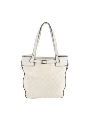 Gucci GG Canvas Leather Tote Shoulder Hand Silver Rbe
